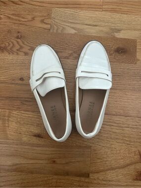 White Croc-Embossed Penny Loafers